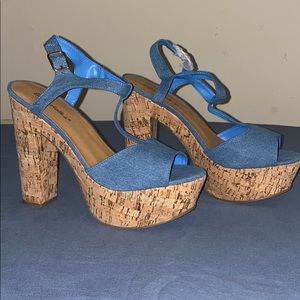 Denim/Cork Platform Heels